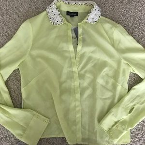 Lime green button up with pearl neck